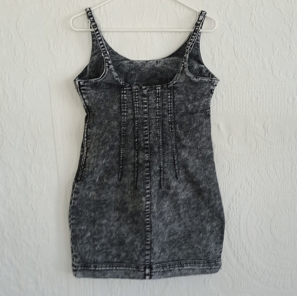 NoBo Black Acid Wash Denim Mini Dress Stretch Bodycon Retro 90s Cutie Fitted Med - Picture 11 of 16